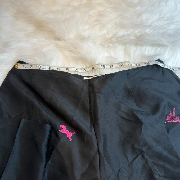 Silk Pants Ankle Side Zip Retro Novelty Print Dogs Travel Pink Embroidered Sz 16 - Picture 8 of 16
